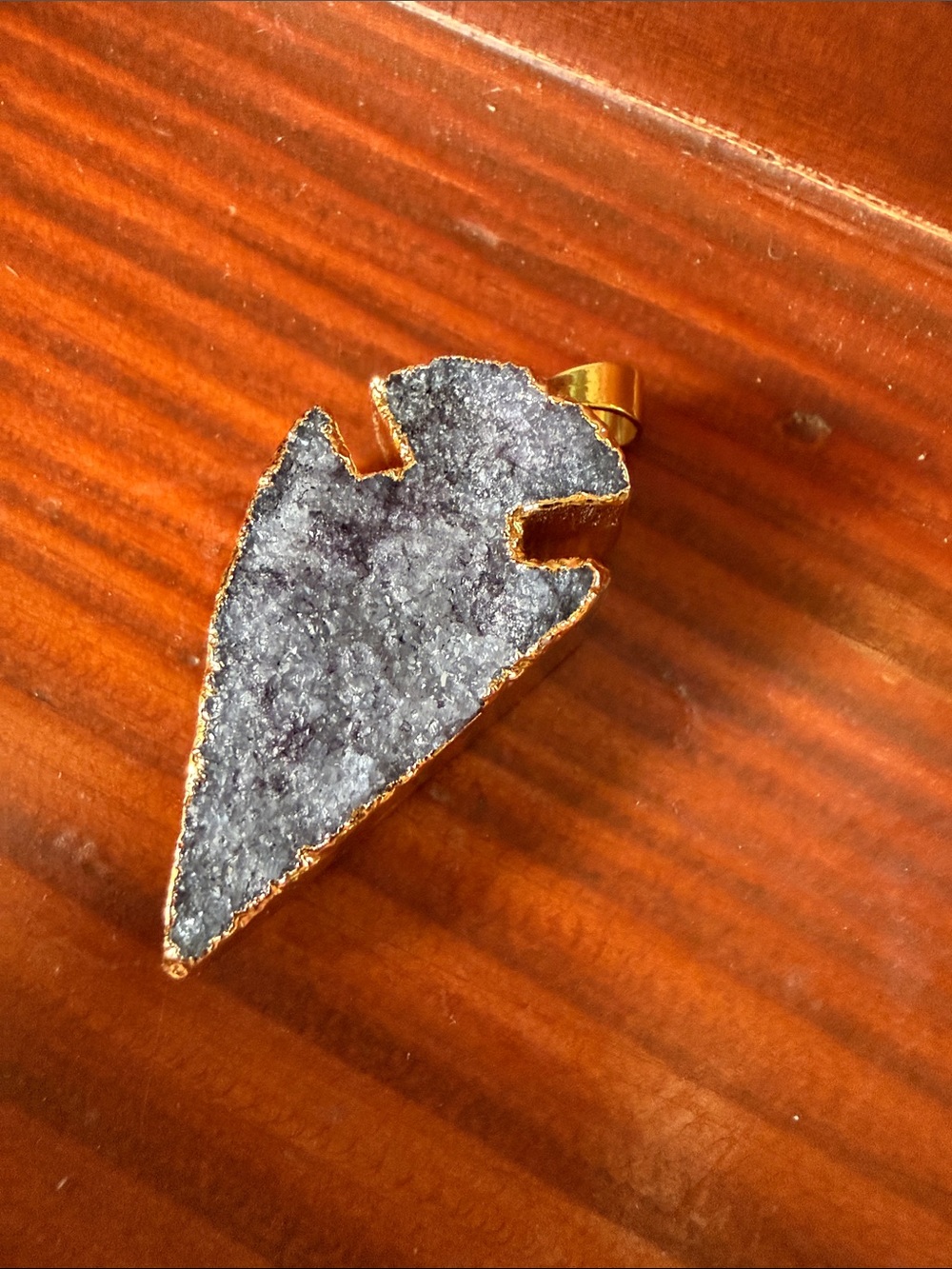 Gold-Trim Lavender Druzy Arrowhead Pendant. Double-sided